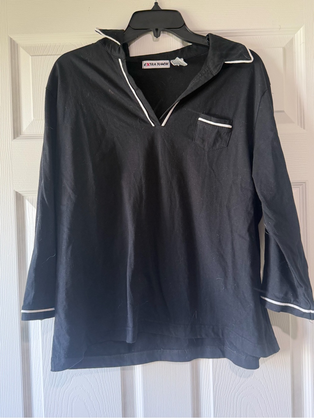 Extra Touch Black Polo Top with White Trim